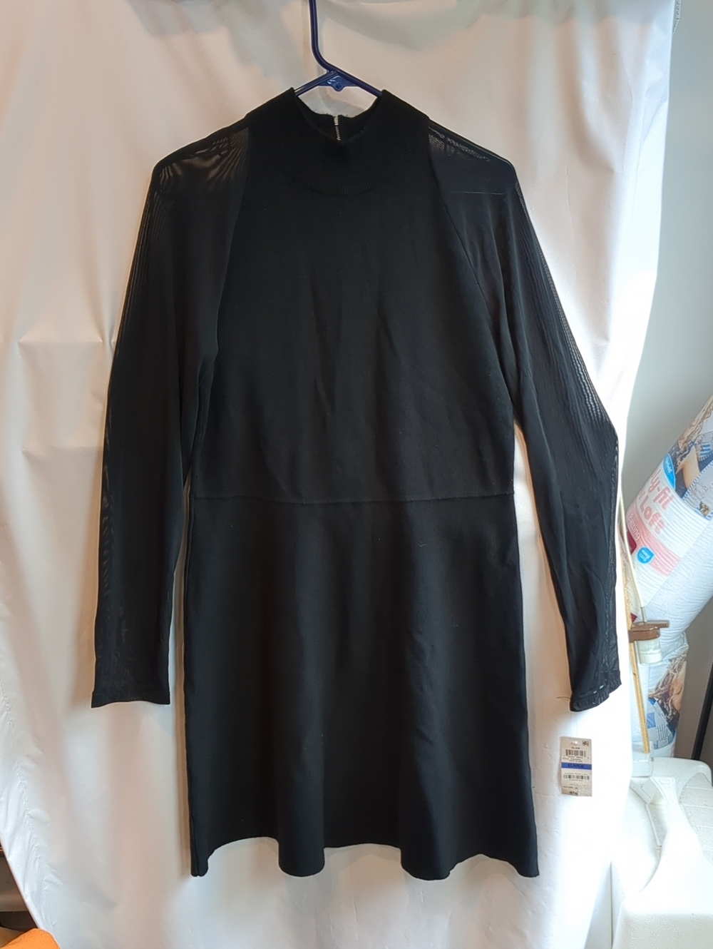INC International Concepts Black Long-Sleeve Sheer-Sleeve A-Line Dress
